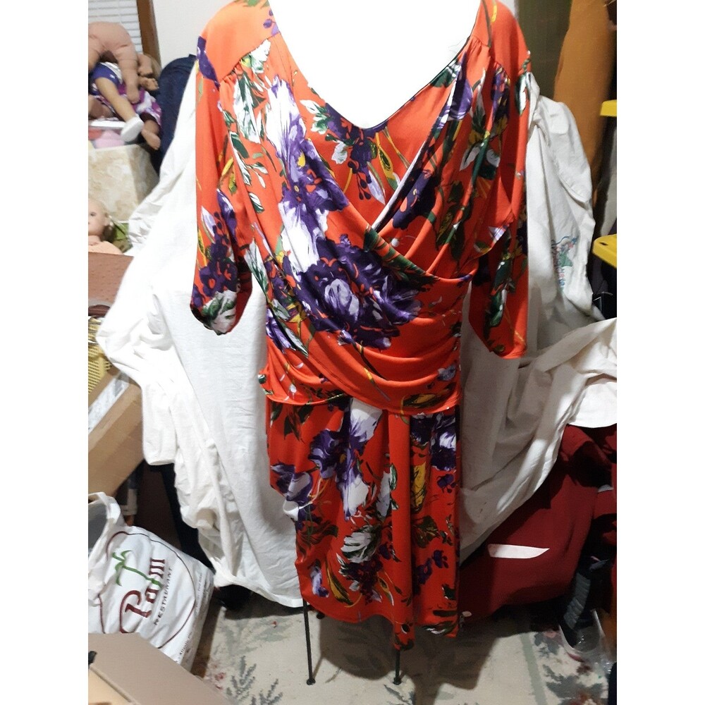 Plus size NY Collection Red Dbl Wrap frt Vneck Dress sz 1x